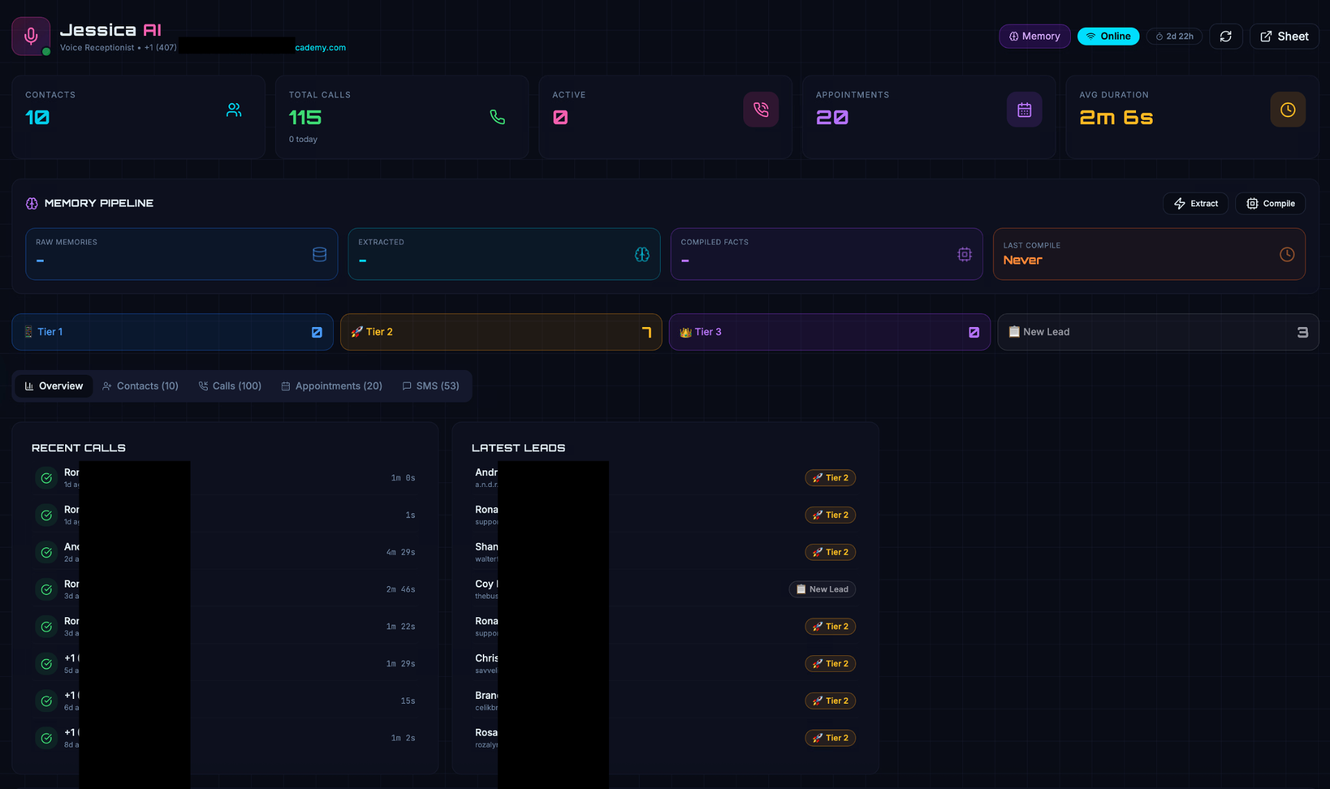 Intake AI Voice Caller dashboard inside the Command Center